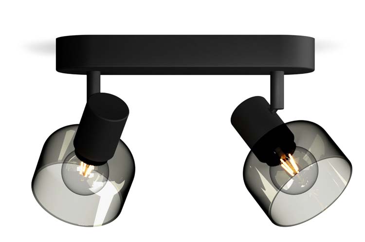 Opbouwspot - glas kort - dimbaar - E14 - 2x25W - excl lamp - zwart