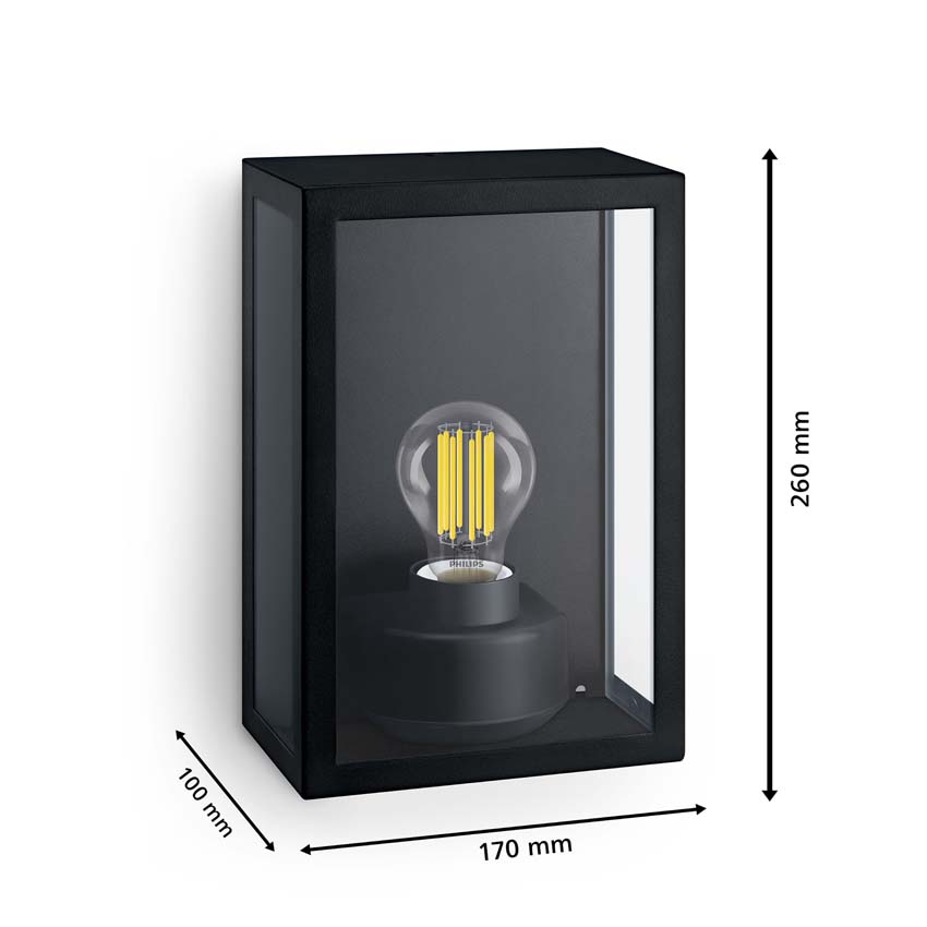 Applique murale extérieure - noir - 26x17x10cm - E27 - 1x25W - IP44 - ampoule non incluse