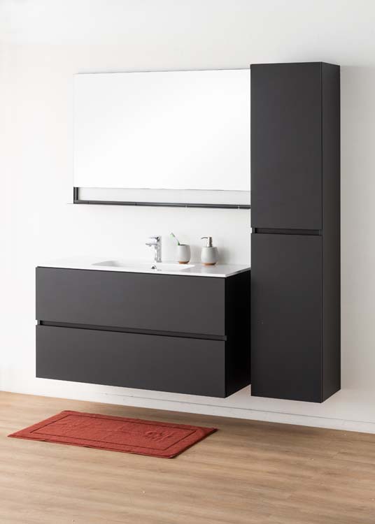 Meuble de salle de bains Puro noir mat suspendu avec lavabo simple blanc brillant 120cm
