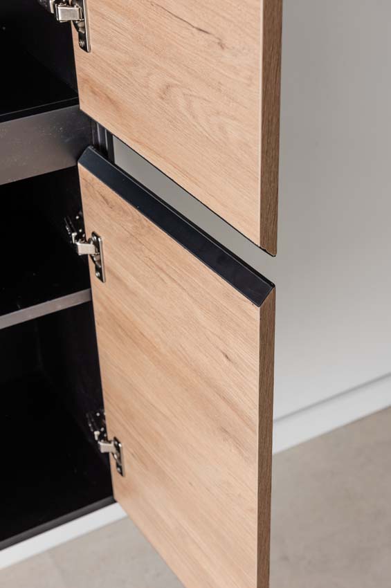 Meuble de salle de bains Molly chêne suspendu avec lavabo double noir mat 120cm