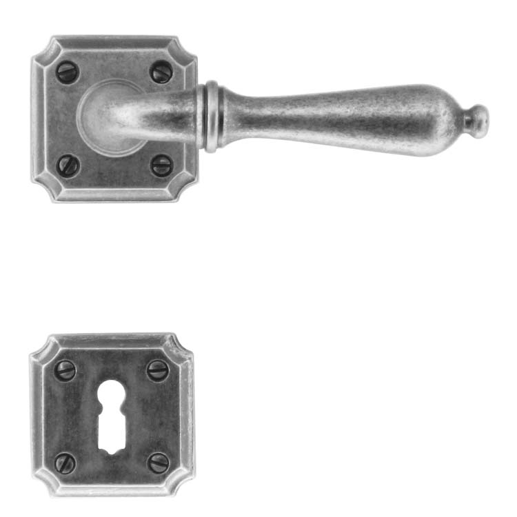 Poignée de porte pro roselle vieil argent rosace barbe