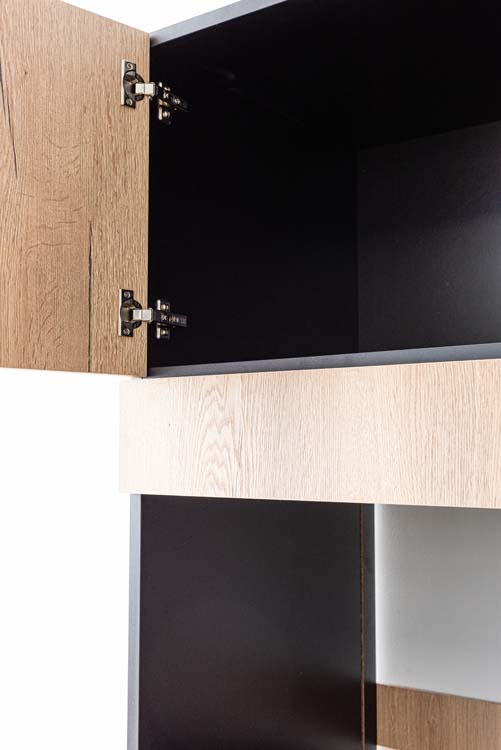 Keukenkast Plenti kolomkast voor oven en koelkast zwart/houtlook 60x208cm