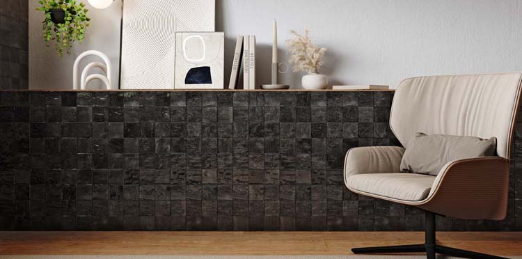Wandtegel Cueva vierkant zwart 30 x 60 cm