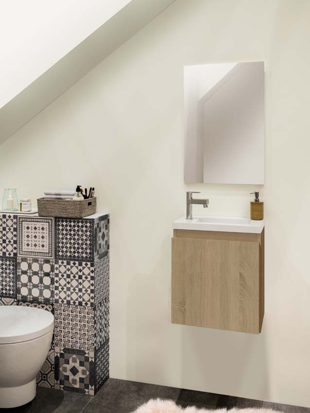 Meuble de toilette Allibert Atlanta chêne Hamilton lavabo blanc 48x40x25cm