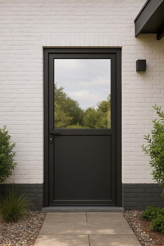 Buitendeur Tavira aluminium helder glas zwart 960x2180mm rechts duwend