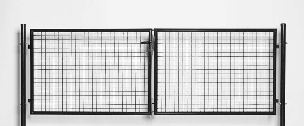 Portillon de jardin double complet noir 100x300cm - poteaux ronds, poteaux, serrure et poignée inclus