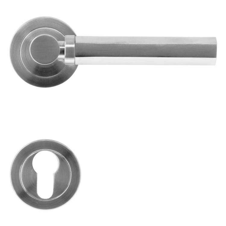 Poignée de porte siracusa look inox rosace cylindre