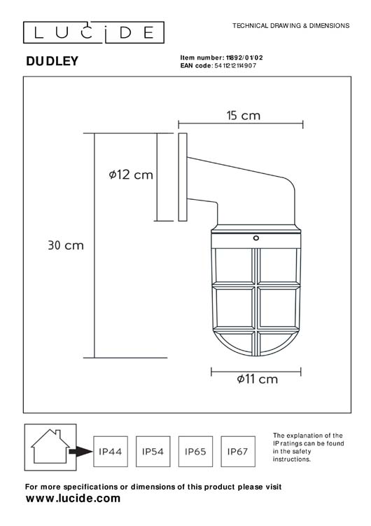 DUDLEY Applique Down extérieur IP44 E27/60W Or M