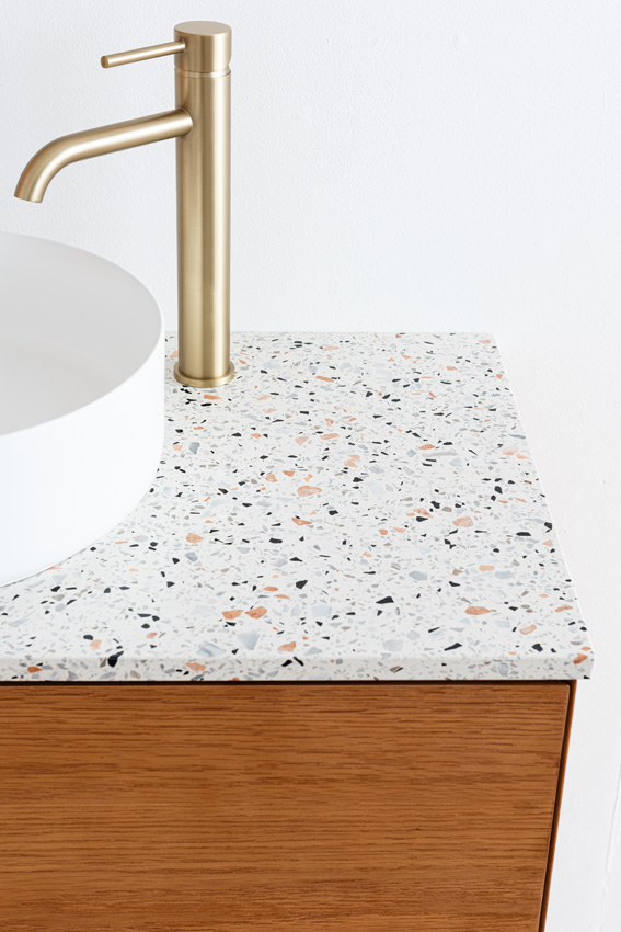 Badkamermeubel Fior eik hangend met enkel topblad terrazzo 90cm