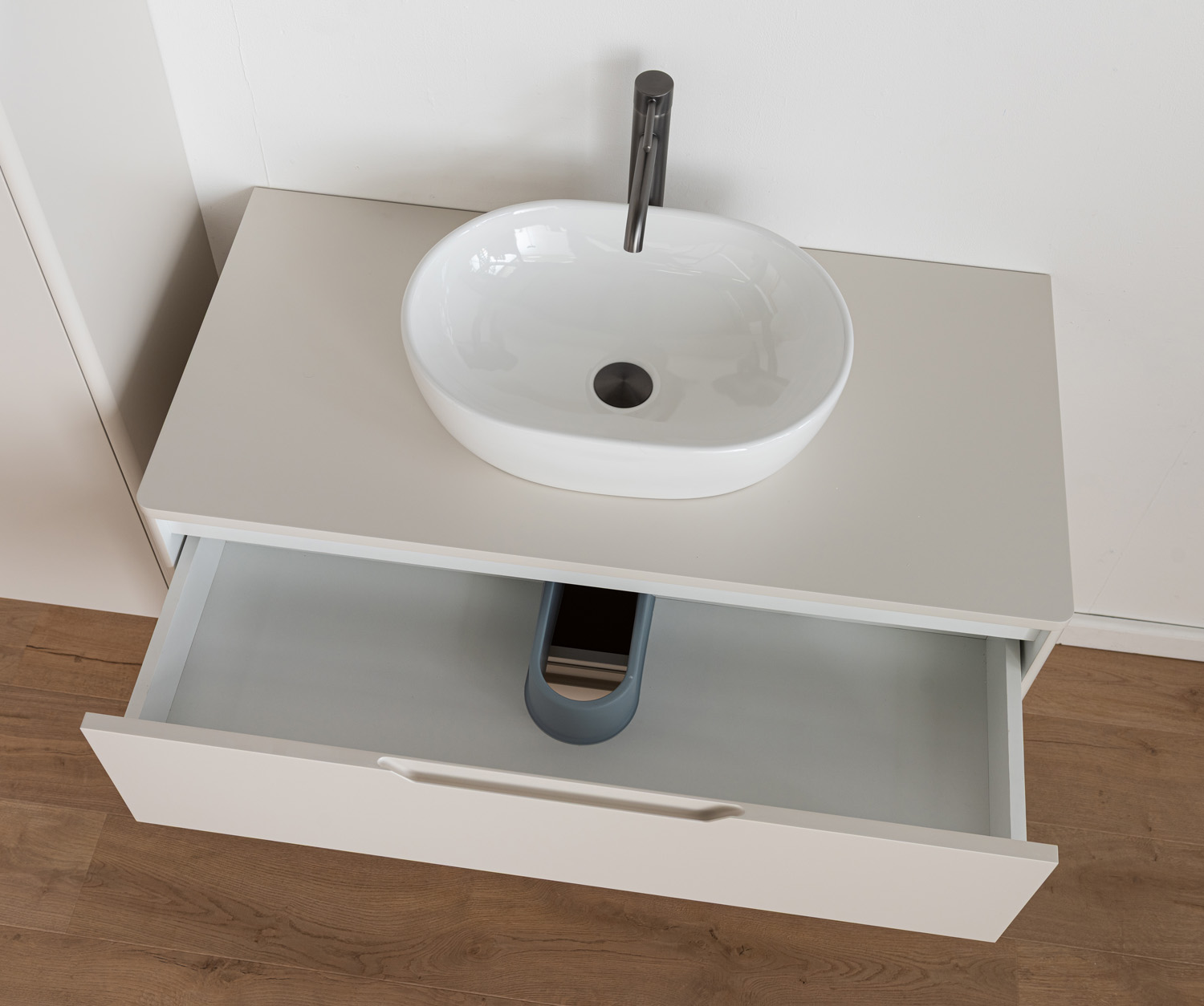 Badkamermeubel Billie beige met opbouwkom glanzend wit 100cm