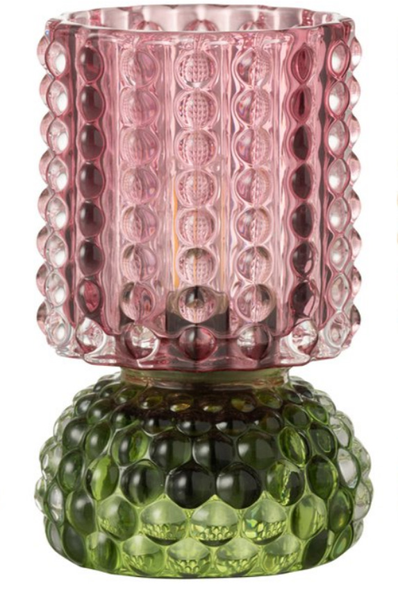 Lampe - LED - verre - rose/vert - 10x10x16cm - 1 pièce