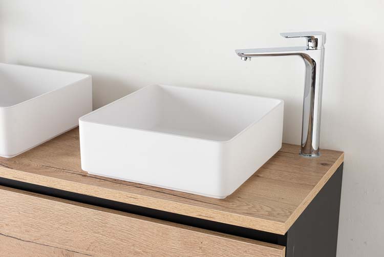 Badkamermeubel Dotan zwart/eik 1200 mm opbouwtablet melamine Badkamermeubel Dotan zwart/eik 1200 mm opbouwtablet melamine