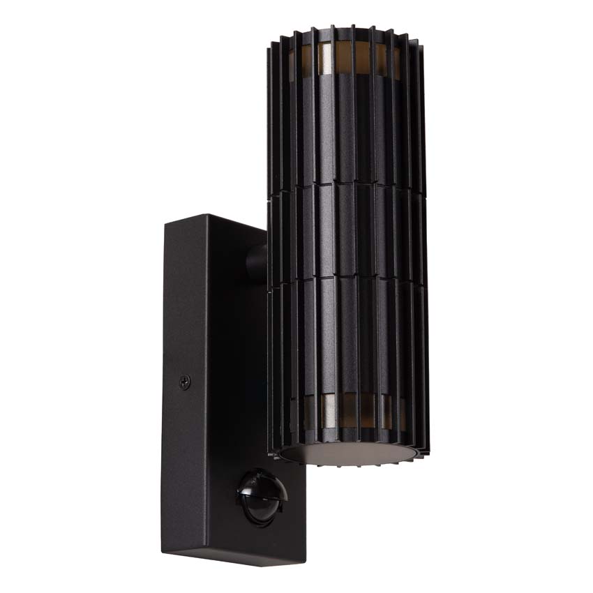 Lucide Essential Timbala - Wandspot / wandlamp binnen/buiten - 2xGU10 - IP44 - Beweging & dag/nacht sensor - Zwart