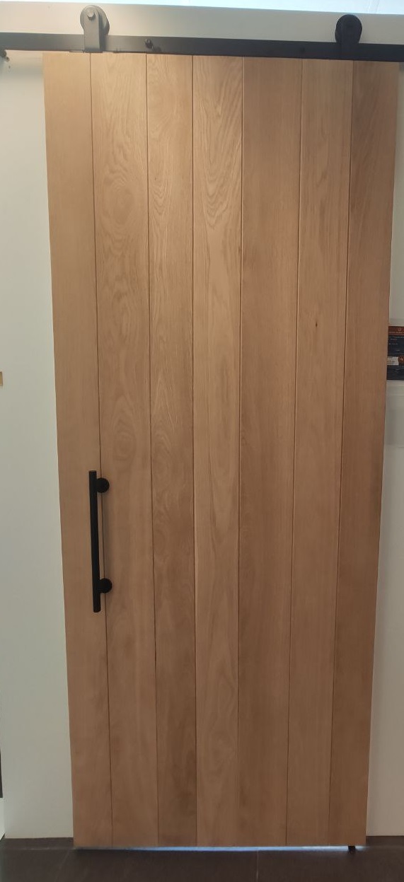 Complete enkele schuifdeur Country eik 103x180-231,5cm + rail zwart