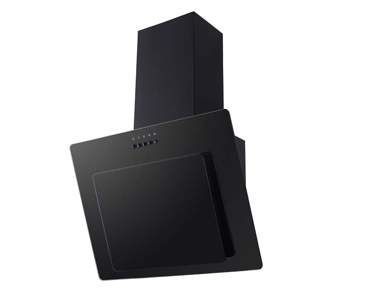 Cuisine Freyr graphite/aspect bois 280cm - avec appareils - plaque de cuisson vitrocéramique et hotte murale noire