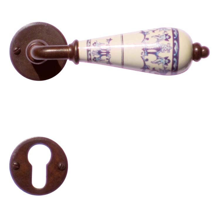 Poignée de porte agrigento rouille rond rosace cylindre