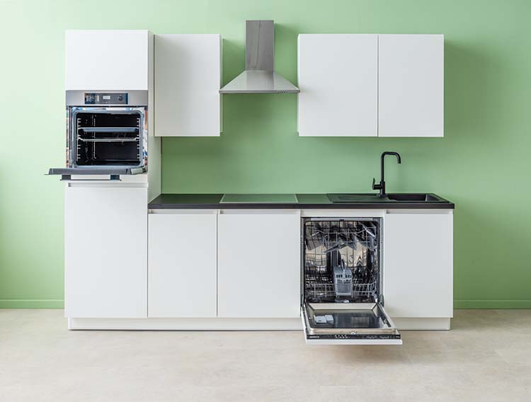 Cuisine Plenti 280cm - four en haut - sans appareils - blanche