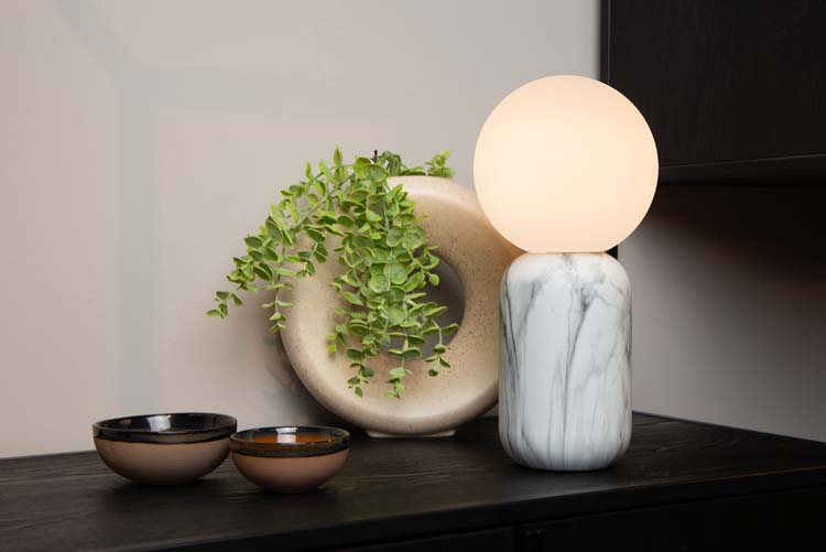 Tafellamp - marmerlook wit - Ø15cm - E27 - 25W