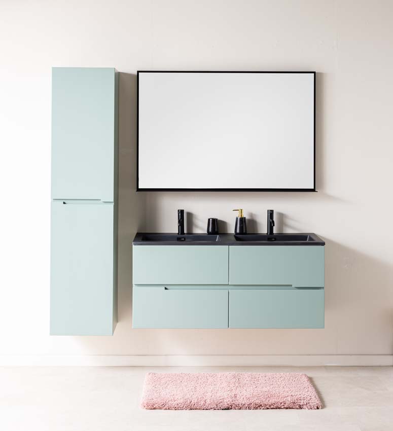 Badkamermeubel Truman grijsgroen hangend met dubbele wastafel mat zwart 120cm