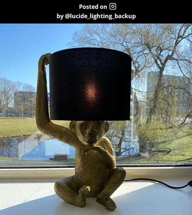 Lampe de table singe - noir/or - H45cm - E14 - 40W