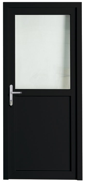 Porte extérieure semi-vitrée PVC verre triple vitrage clair noir/blanc 980x2180mm ouvrant à gauche