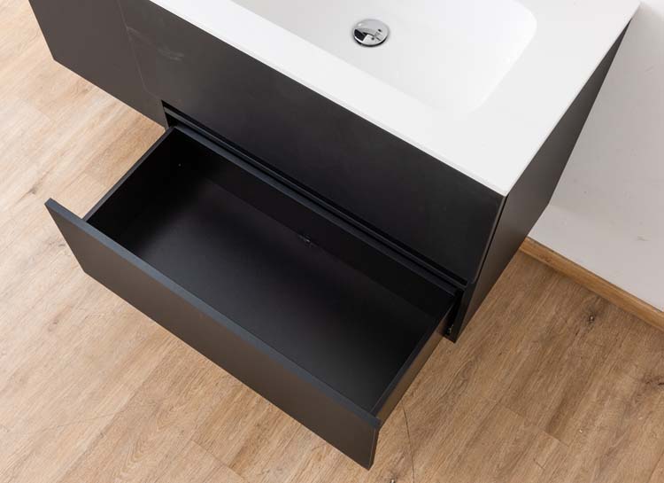 Badkamermeubel Puro mat zwart hangend met enkele wastafel glanzend wit 80cm