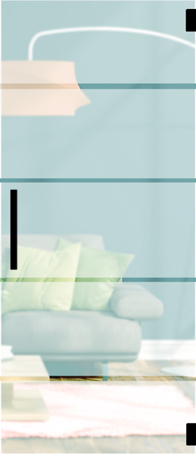 Porte intérieure vitrée complète Sky Dusk mat + 4 lignes transparantes 78x201cm poignée ronde noire + charnières premium