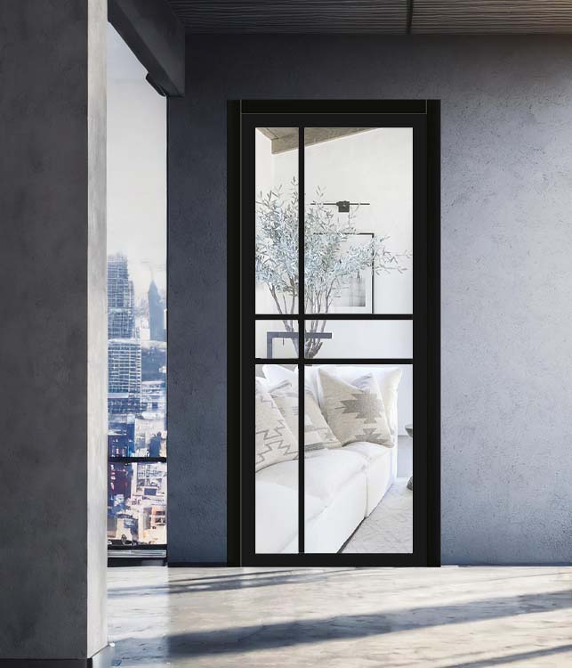 Bloc-porte steel look bois noir 3 lignes L201,5xl63cm verre clair réversible