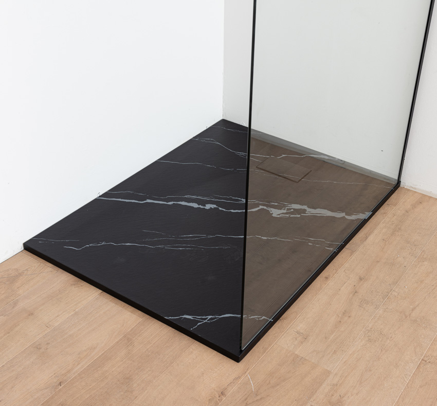 Douchebak Moby SMC mat zwart marmerlook 120x90cm
