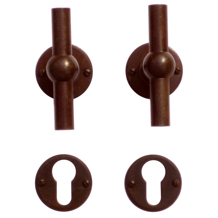Poignée porte pienza nouveau T+T rouille rond rosace cylindre