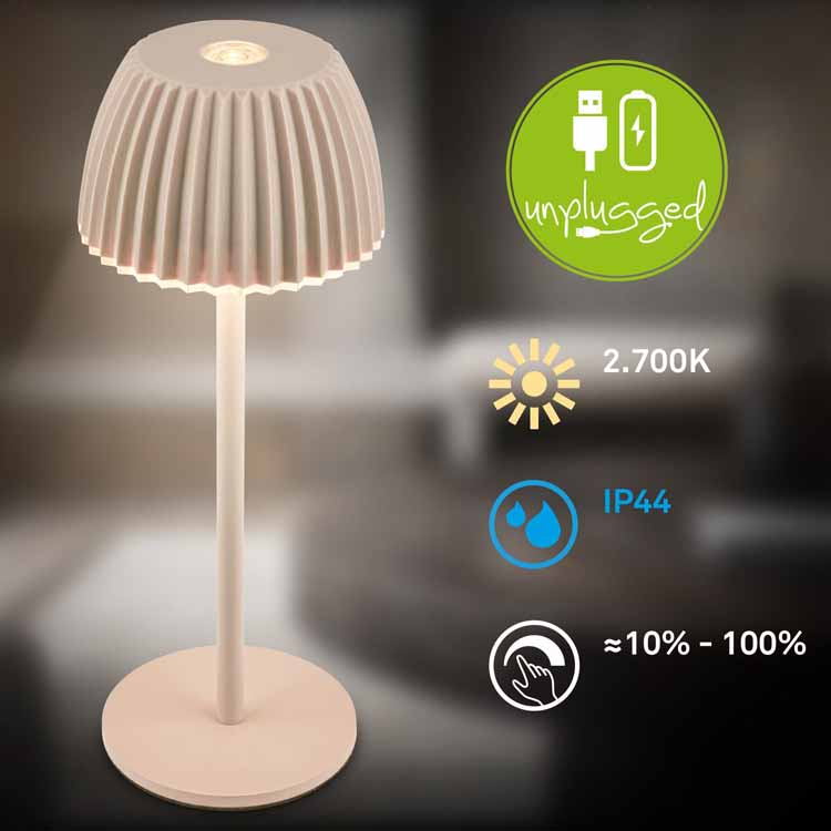 Tafellamp Valera - beige - 15.5cm - dimbaar - LED - 1.5W - 2700K - IP44 - USB