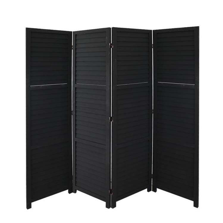 Kamerscherm zwart mat hout 4 panelen 170x160 cm