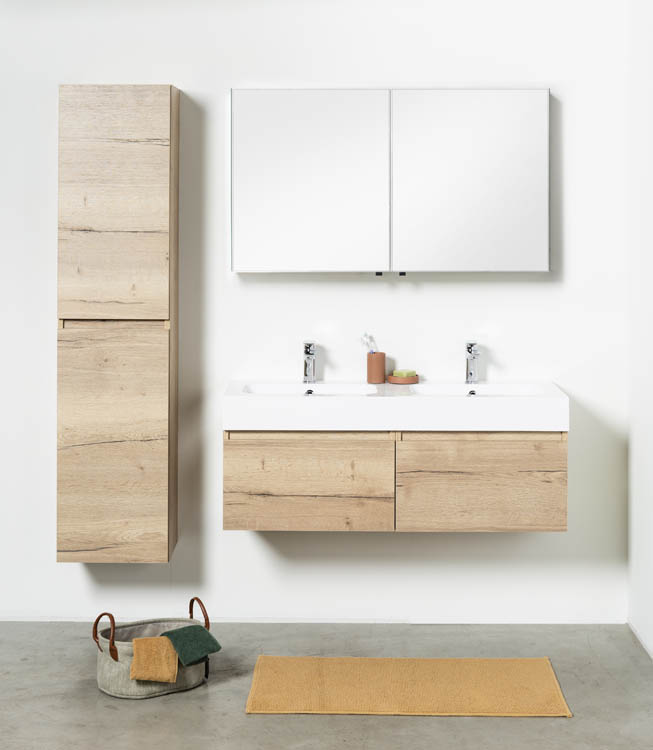 Badkamermeubel Domino eiklook 1200 mm wastafel glans