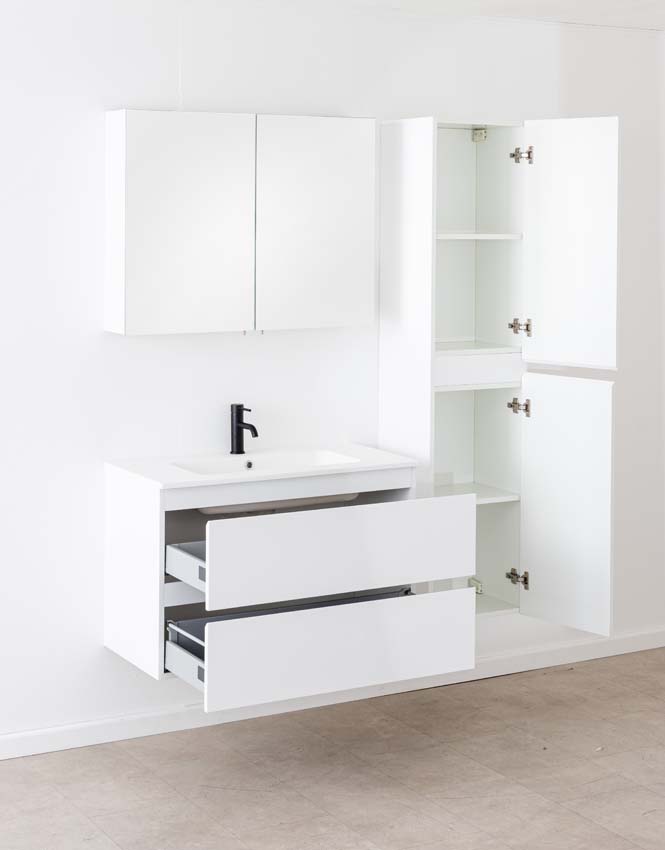 Badkamermeubel Tibo wit met enkele wastafel mat wit 90cm