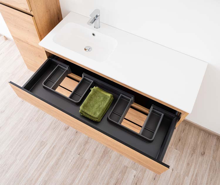 Badmeubel Daria eik goudbruin 1200 mm staand  wastafel glans links