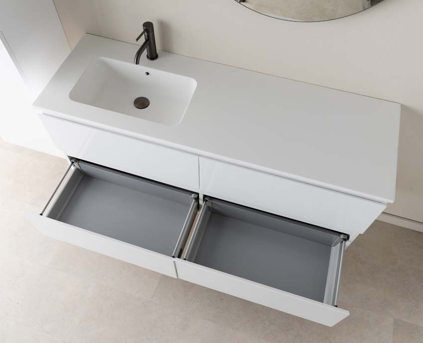 Meuble de salle de bains Tibo blanc suspendu avec lavabo simple à gauche blanc mat 140cm