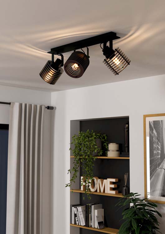 Plafondlamp 3 spots Sego 3xE27 zwart/hout