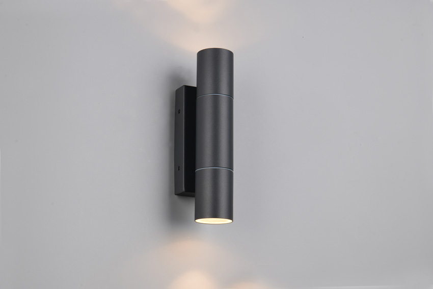 Wandlamp - antraciet - 7,5x23x8,5cm - dimbaar - GU10 MR11 - 2x10W