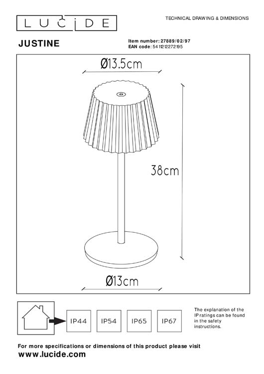 JUSTINE - Tafellamp Buiten - LED Dimb. - 1x2W 2700K - IP54 - 3 StepDim - Roest bruin