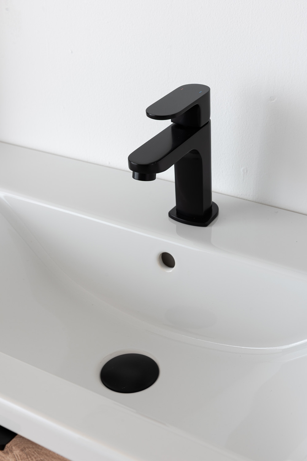Badkamermeubel Raf honingeik hangend met enkele wastafel glanzend wit 80cm