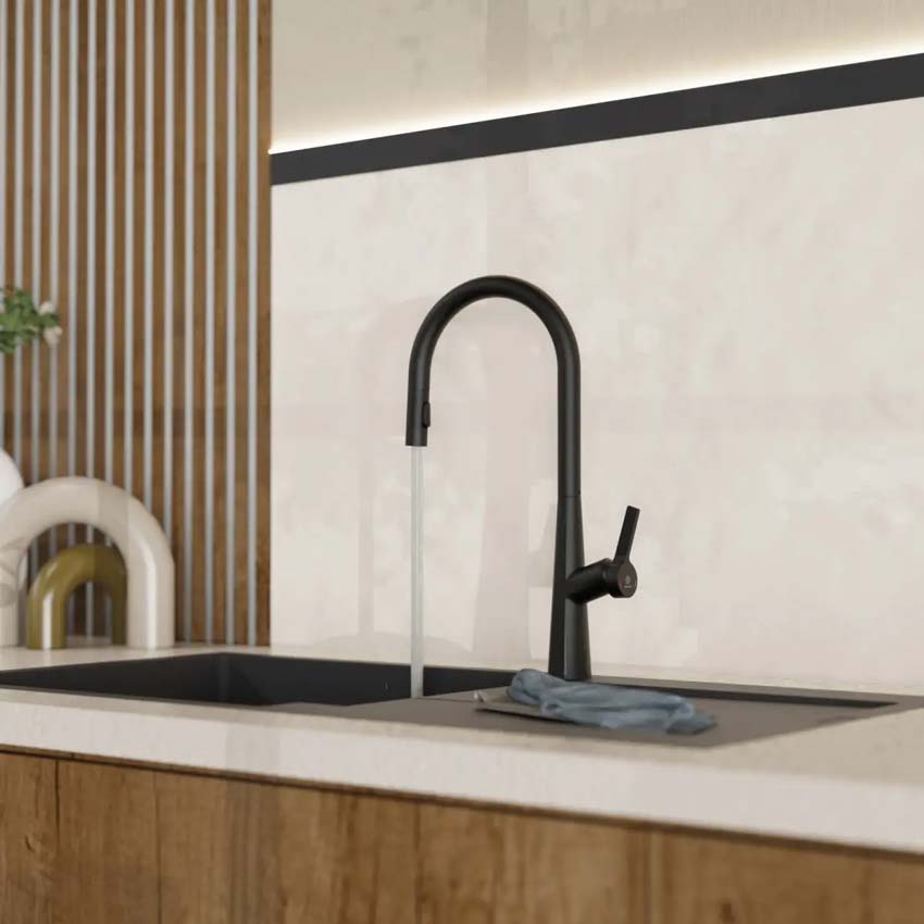 Robinet de cuisine Wasserwerk WK 9 Sphere noir mat avec bec extractible