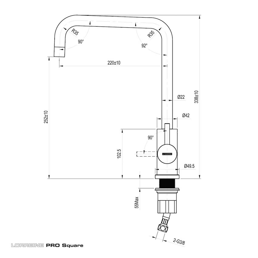 Keukenkraan Lorreine Pro-Square inox