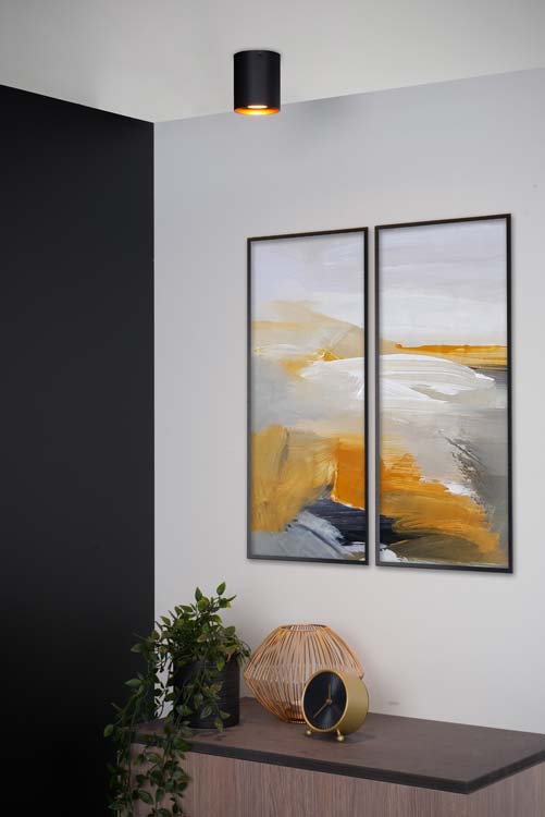 Plafondlamp - zwart/goud - rond - Ø8cm - GU10 - 50W