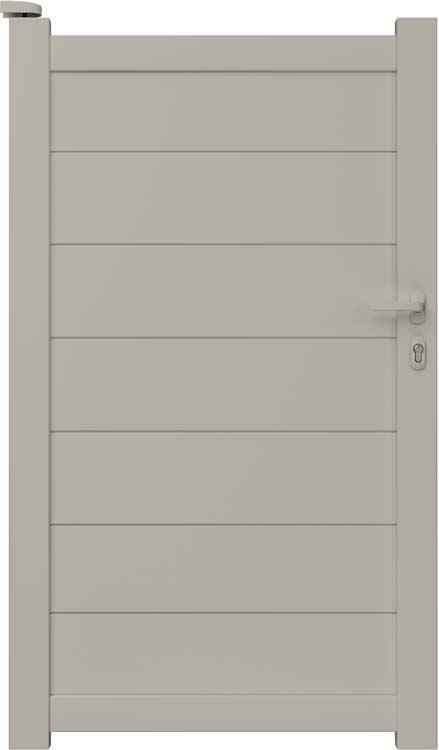 Portail simple Salamanca aluminium gris soie sur mesure ouverture à gauche