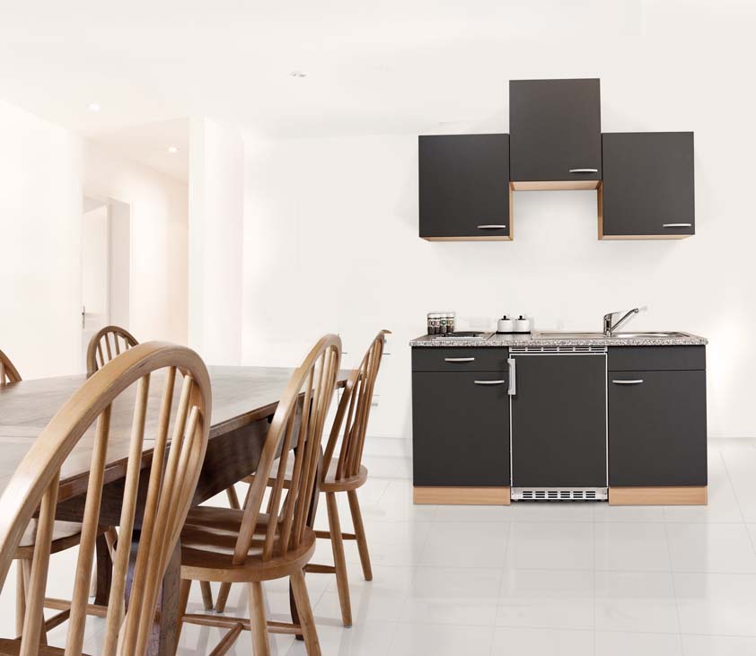 Cuisine 150cm - gris/hêtre - plaque de cuisson inox