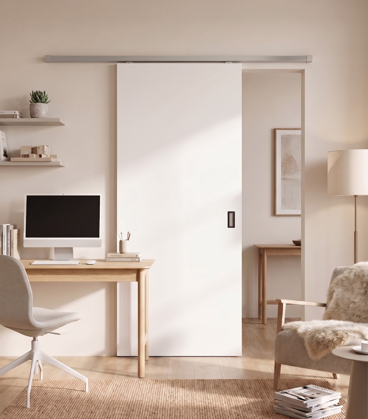 Complete enkele schilder schuifdeur 93x211,5cm + rail inox