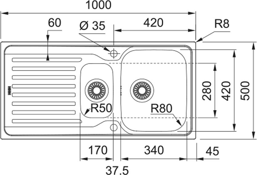 Évier Franke Antea inox 1,5 bac 100x50cm