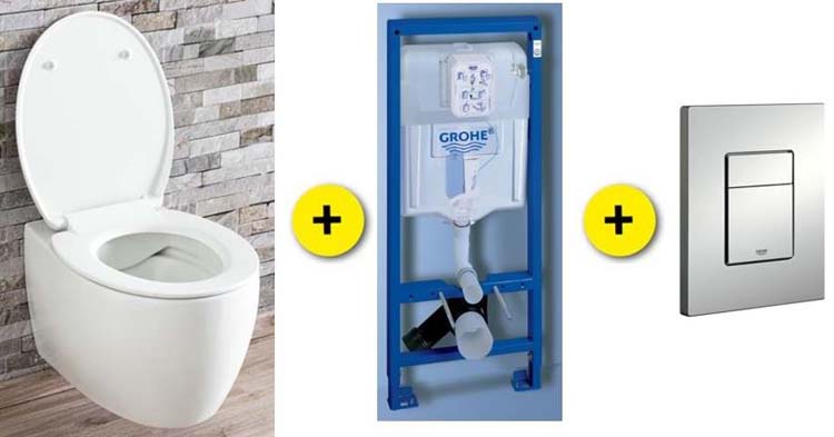 Set de toilette Holly blanc avec siège de WC softclose + réservoir encastré Rapid SL + plaque de commande chrome mat