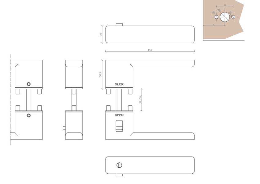 Deurkruk Xinnix vergrendelbaar rechts aluminium geanodiseerd wit complete set excl. rosas