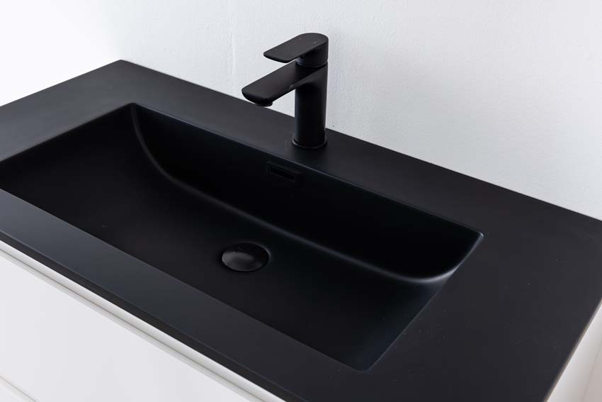 Meuble de salle de bain Tibo blanc avec lavabo simple blanc noir 90cm